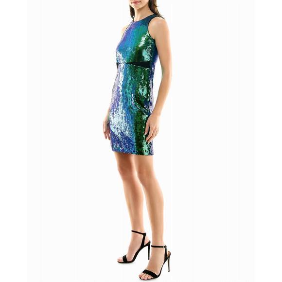 NEW NICOLE MILLER kendall sequin sleeveless mini dress in iridescent sequins - Picture 3 of 4